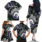 Torres Strait Islander Aboriginal Dot Painting Personalised Family Matching Off The Shoulder Long Sleeve Dress and Hawaiian Shirt