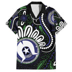 Torres Strait Islander Aboriginal Dot Painting Personalised Family Matching Off The Shoulder Long Sleeve Dress and Hawaiian Shirt