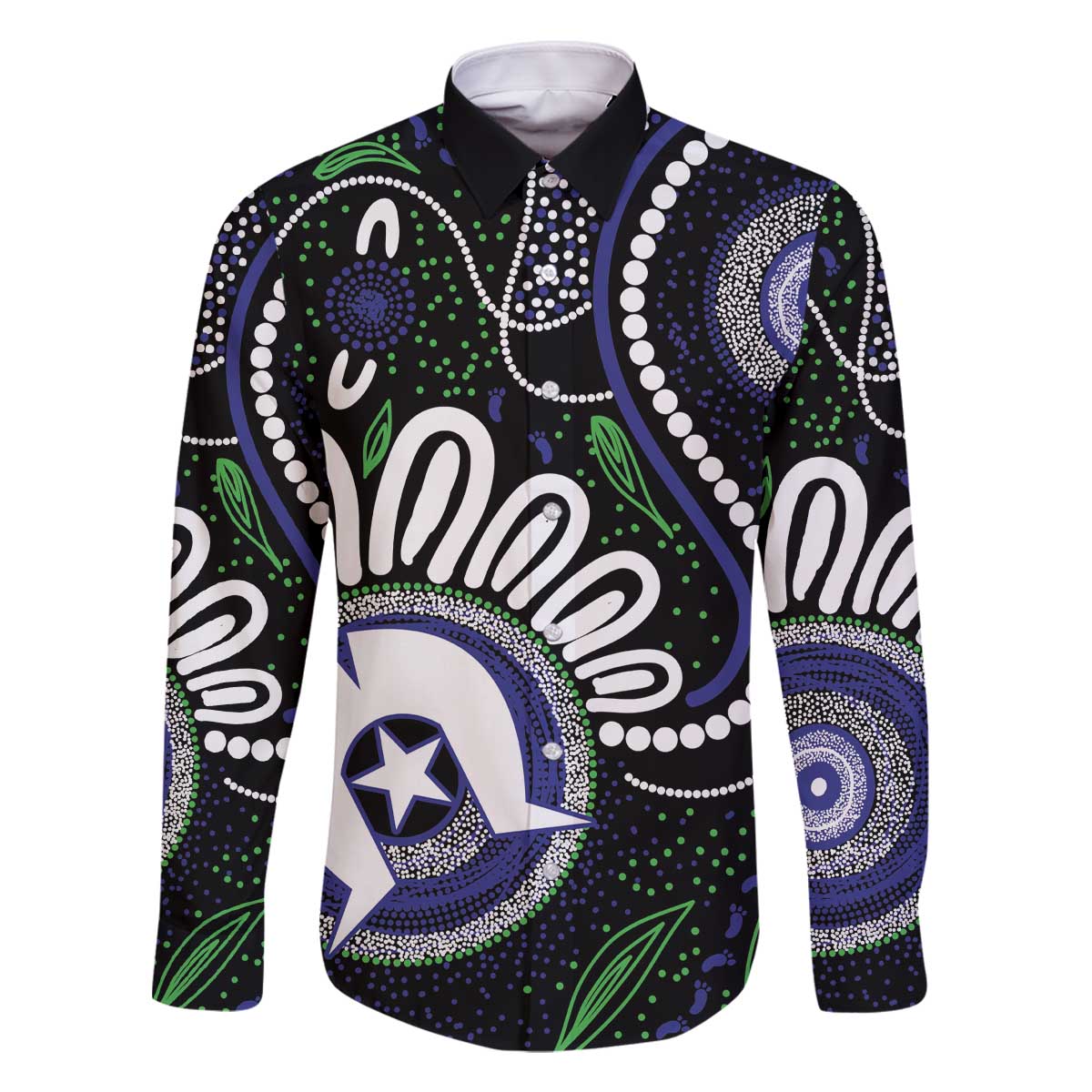 Torres Strait Islander Aboriginal Dot Painting Personalised Family Matching Off The Shoulder Long Sleeve Dress and Hawaiian Shirt
