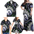 Torres Strait Islander Aboriginal Dot Painting Personalised Family Matching Off Shoulder Maxi Dress and Hawaiian Shirt
