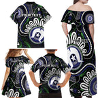 Torres Strait Islander Aboriginal Dot Painting Personalised Family Matching Off Shoulder Maxi Dress and Hawaiian Shirt