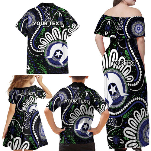 Torres Strait Islander Aboriginal Dot Painting Personalised Family Matching Off Shoulder Maxi Dress and Hawaiian Shirt