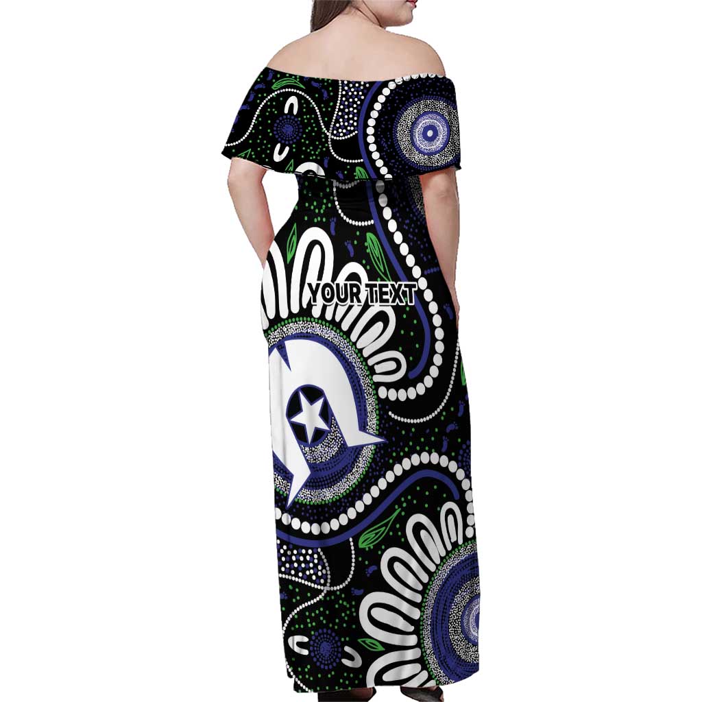 Torres Strait Islander Aboriginal Dot Painting Personalised Family Matching Off Shoulder Maxi Dress and Hawaiian Shirt