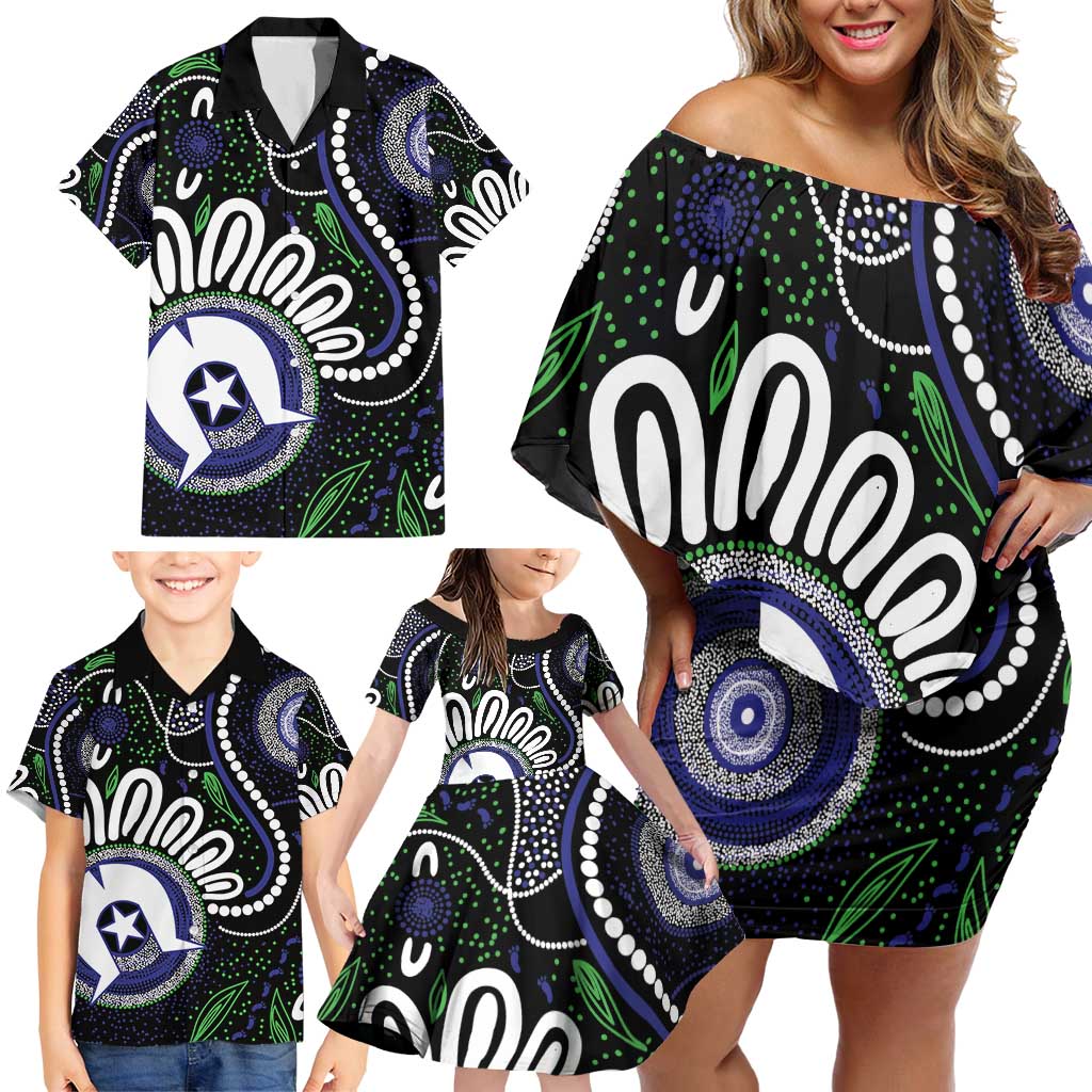 Torres Strait Islander Aboriginal Dot Painting Personalised Family Matching Off Shoulder Short Dress and Hawaiian Shirt