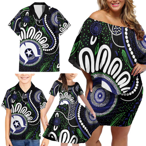 Torres Strait Islander Aboriginal Dot Painting Personalised Family Matching Off Shoulder Short Dress and Hawaiian Shirt