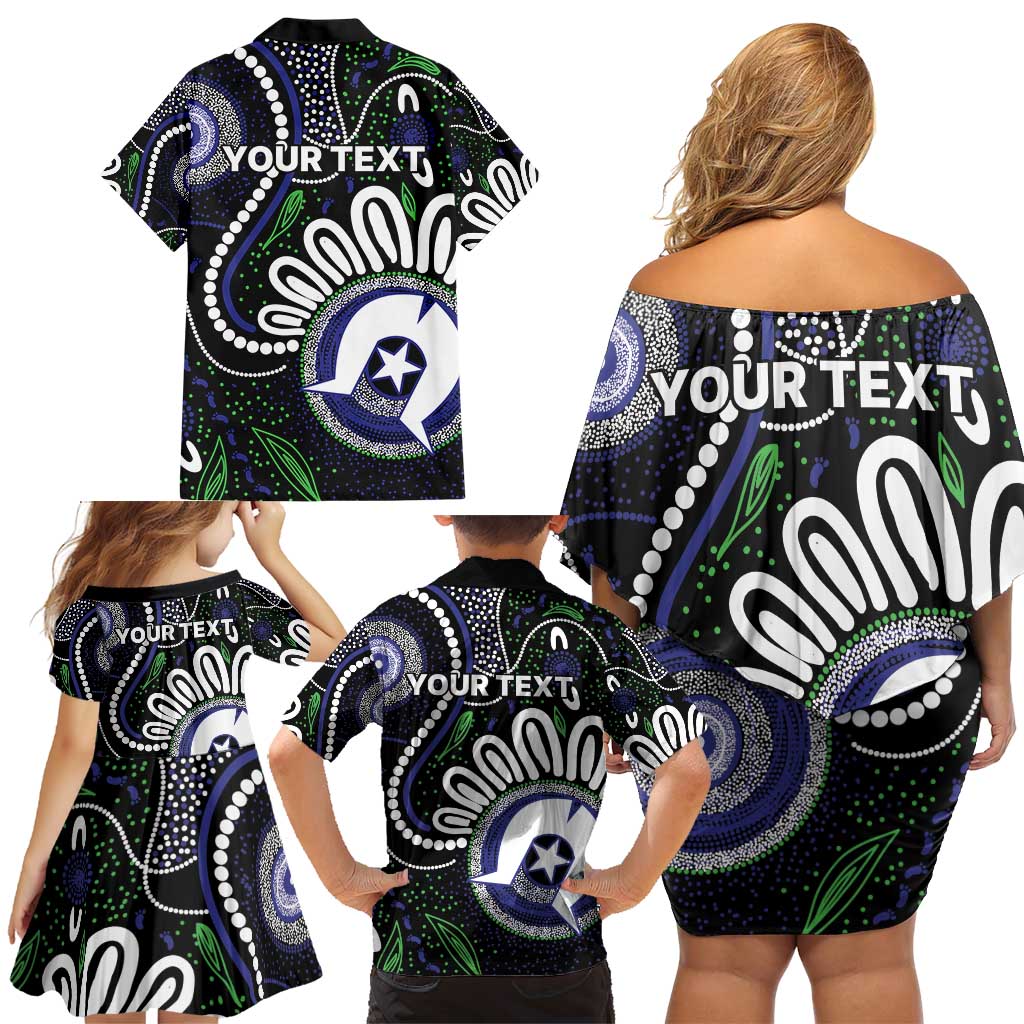 Torres Strait Islander Aboriginal Dot Painting Personalised Family Matching Off Shoulder Short Dress and Hawaiian Shirt