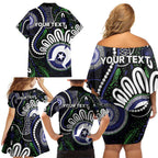 Torres Strait Islander Aboriginal Dot Painting Personalised Family Matching Off Shoulder Short Dress and Hawaiian Shirt
