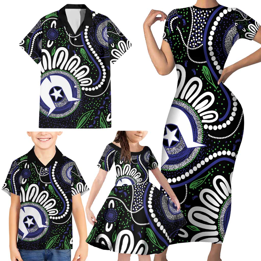 Torres Strait Islander Aboriginal Dot Painting Personalised Family Matching Short Sleeve Bodycon Dress and Hawaiian Shirt