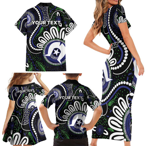 Torres Strait Islander Aboriginal Dot Painting Personalised Family Matching Short Sleeve Bodycon Dress and Hawaiian Shirt