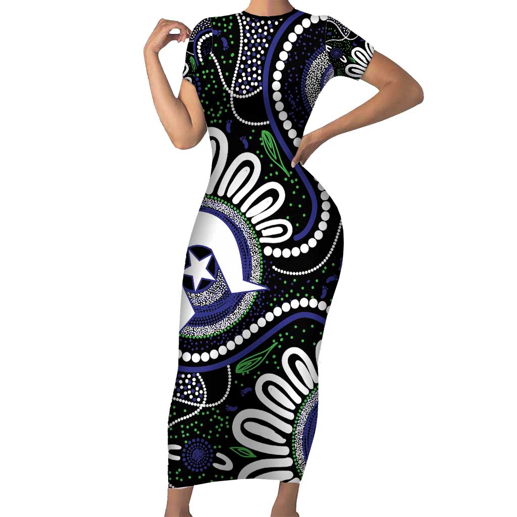 Torres Strait Islander Aboriginal Dot Painting Personalised Family Matching Short Sleeve Bodycon Dress and Hawaiian Shirt