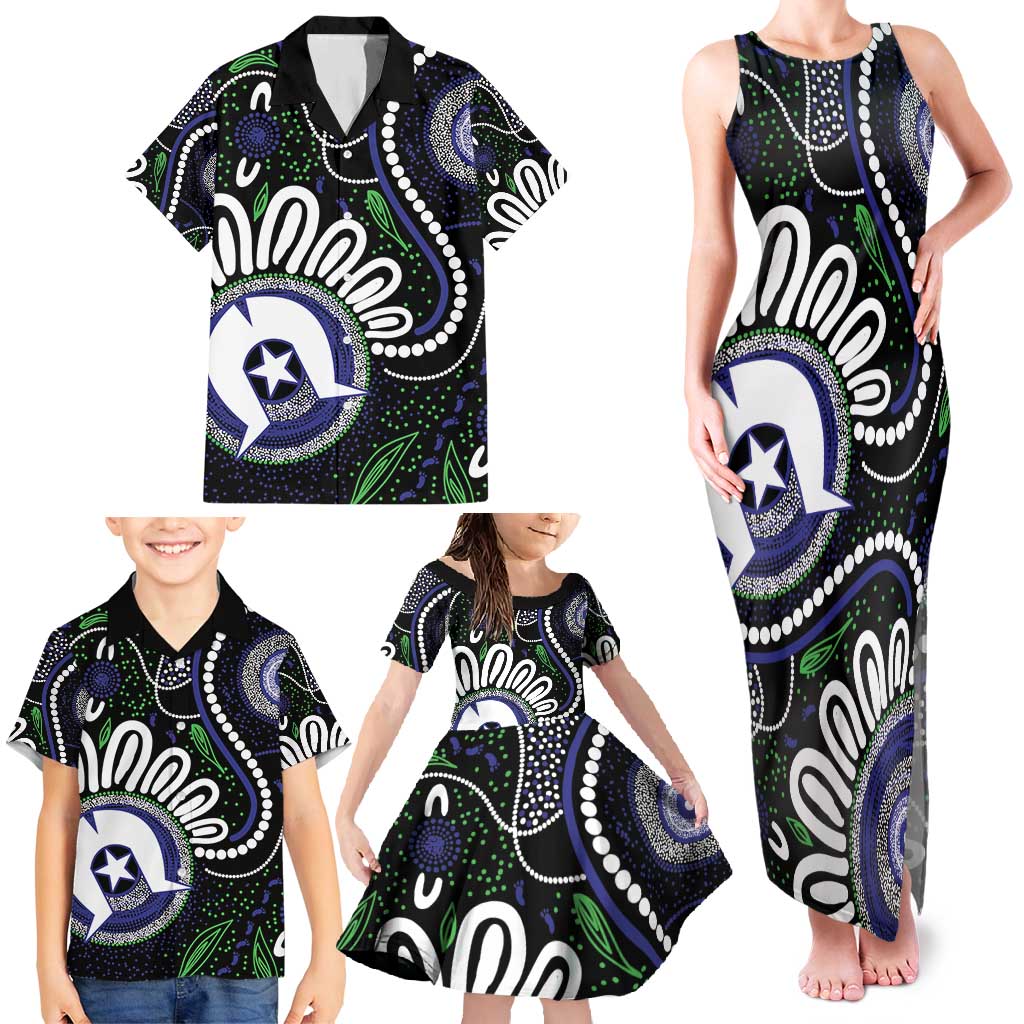 Torres Strait Islander Aboriginal Dot Painting Personalised Family Matching Tank Maxi Dress and Hawaiian Shirt