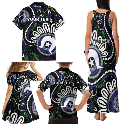 Torres Strait Islander Aboriginal Dot Painting Personalised Family Matching Tank Maxi Dress and Hawaiian Shirt
