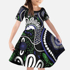 Torres Strait Islander Aboriginal Dot Painting Personalised Kid Short Sleeve Dress