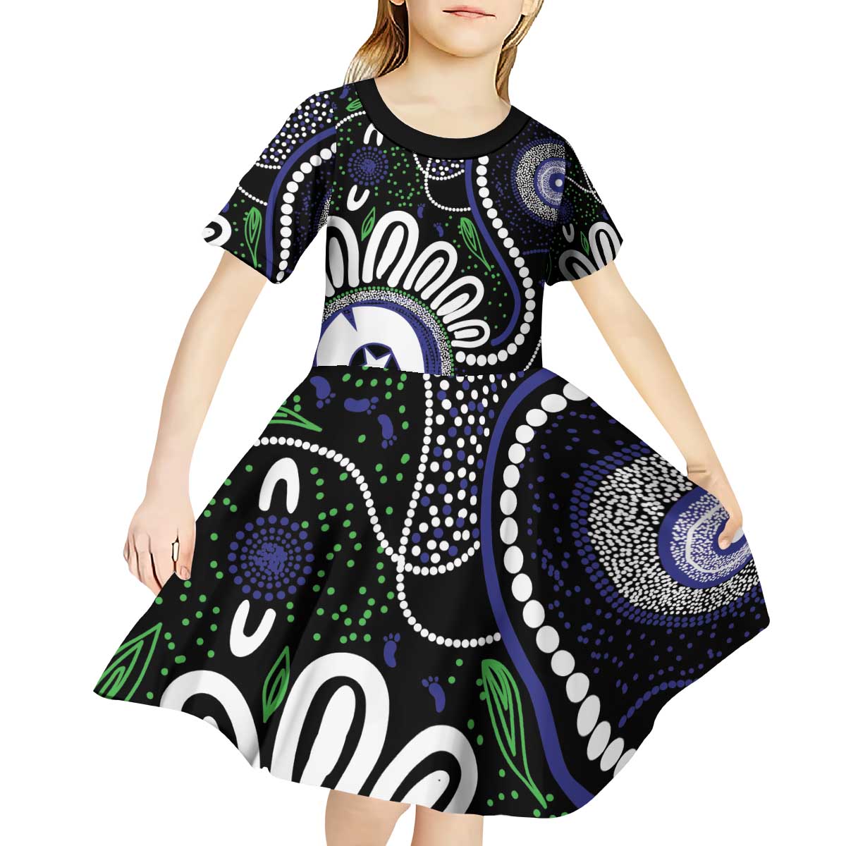 Torres Strait Islander Aboriginal Dot Painting Personalised Kid Short Sleeve Dress