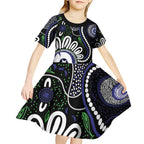 Torres Strait Islander Aboriginal Dot Painting Personalised Kid Short Sleeve Dress