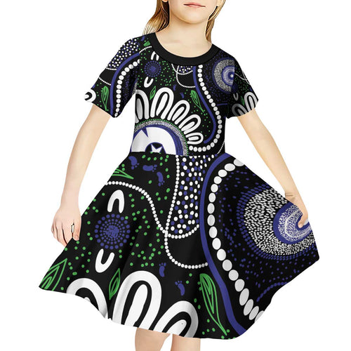Torres Strait Islander Aboriginal Dot Painting Personalised Kid Short Sleeve Dress