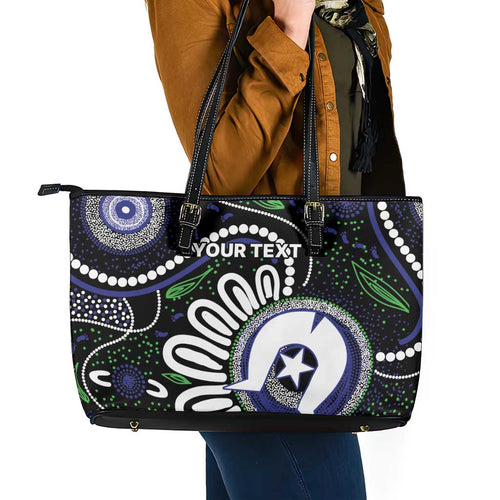 Torres Strait Islander Aboriginal Dot Painting Personalised Leather Tote Bag