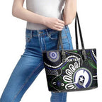 Torres Strait Islander Aboriginal Dot Painting Personalised Leather Tote Bag
