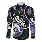 Torres Strait Islander Aboriginal Dot Painting Personalised Long Sleeve Button Shirt