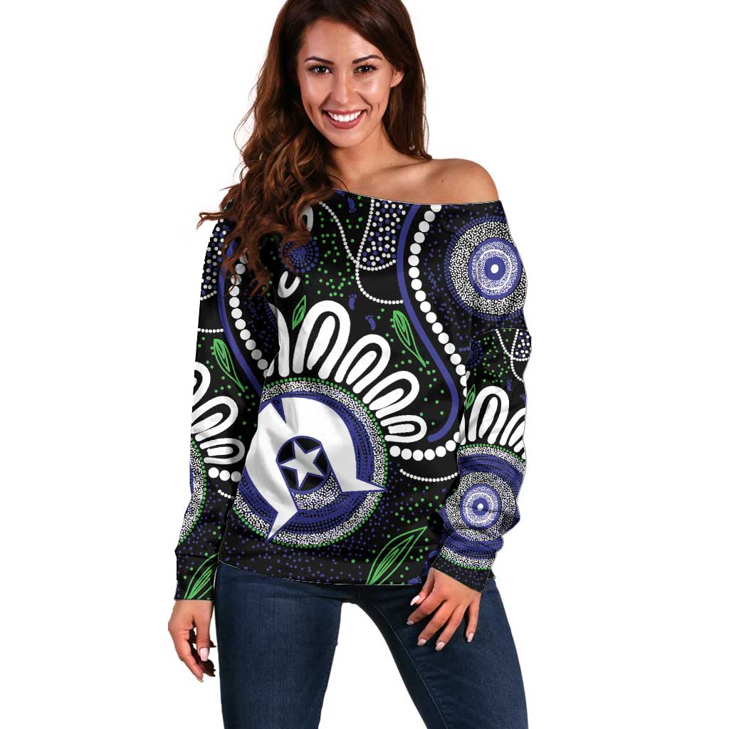 Torres Strait Islander Aboriginal Dot Painting Personalised Off Shoulder Sweater