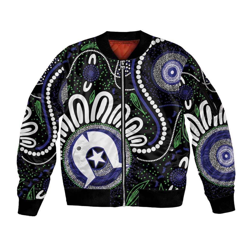 Torres Strait Islander Aboriginal Dot Painting Personalised Sleeve Zip Bomber Jacket