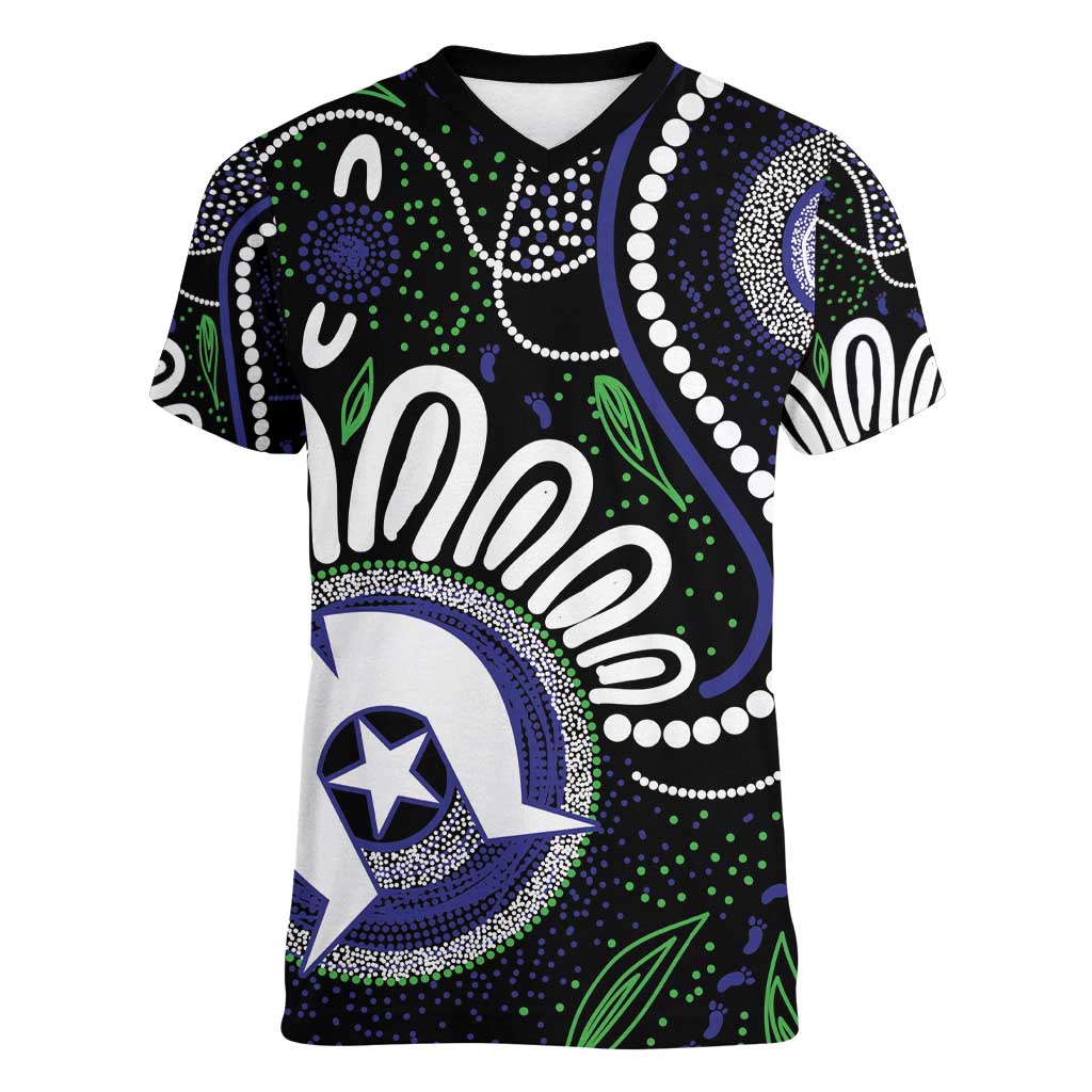 Torres Strait Islander Aboriginal Dot Painting Personalised Women V-Neck T-Shirt