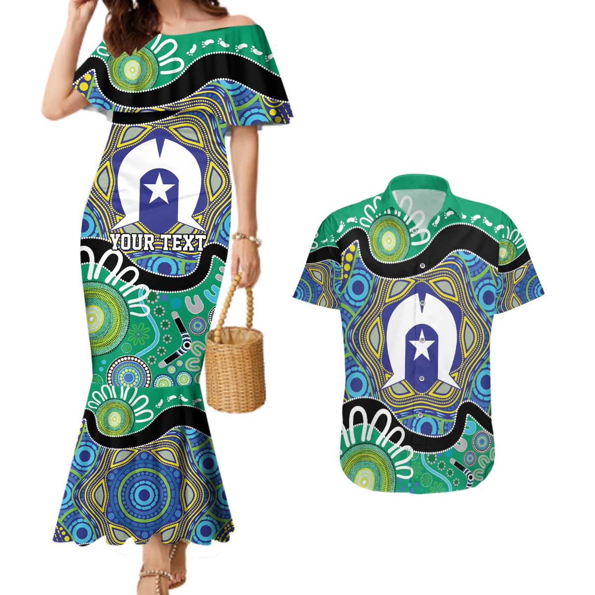 Torres Strait Islander Heal Country Personalised Couples Matching Mermaid Dress and Hawaiian Shirt