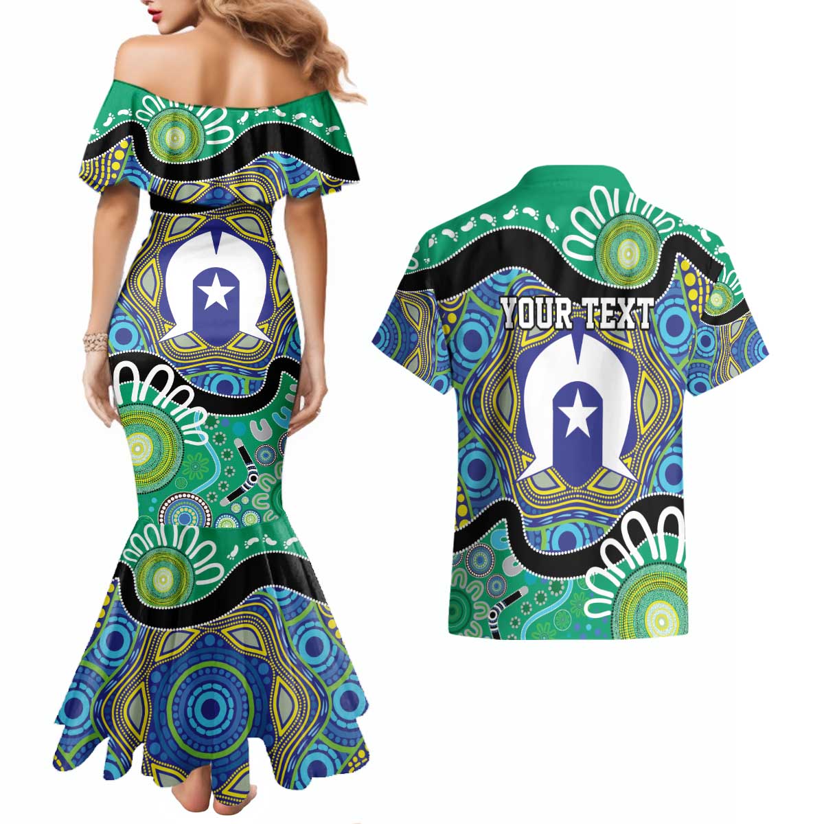 Torres Strait Islander Heal Country Personalised Couples Matching Mermaid Dress and Hawaiian Shirt