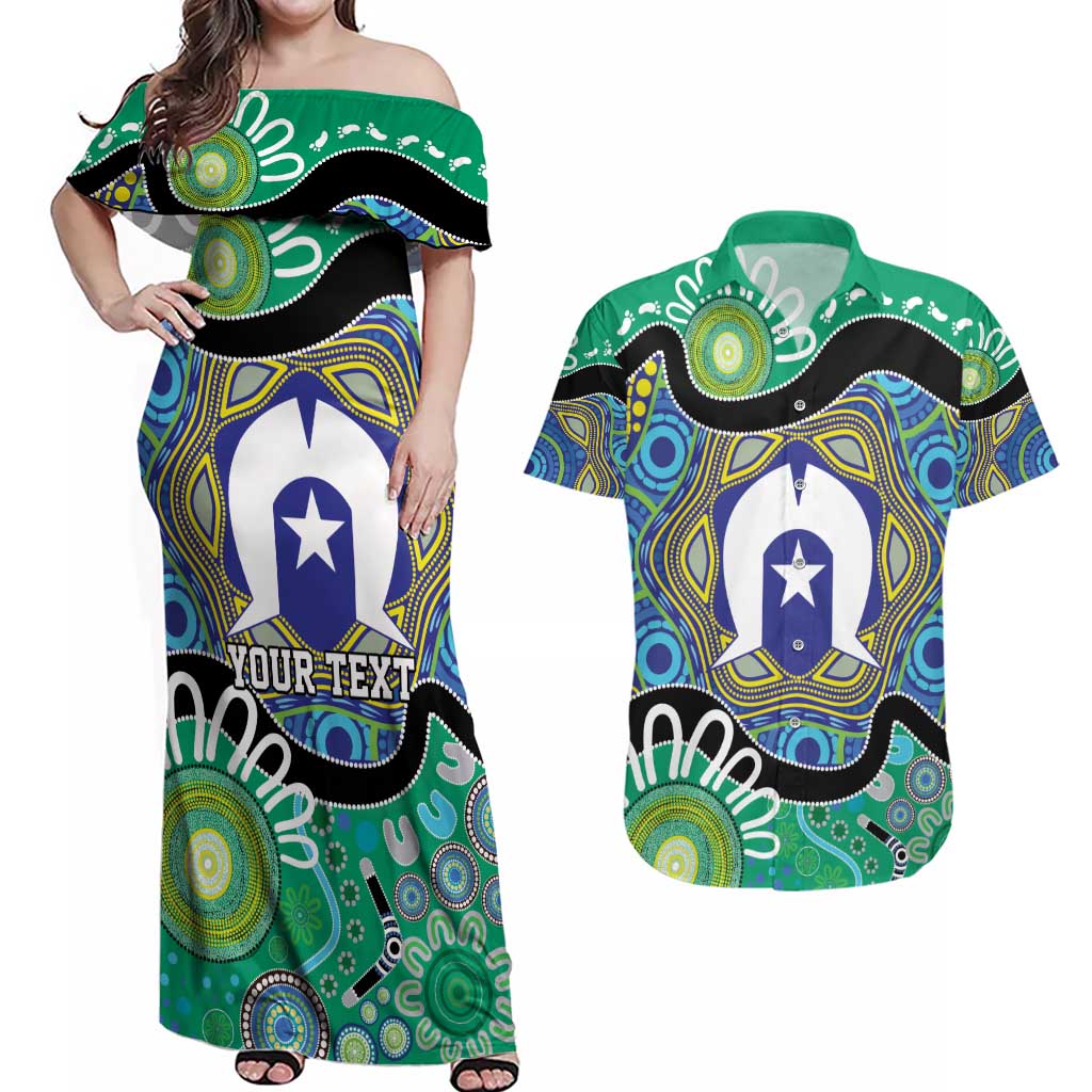 Torres Strait Islander Heal Country Personalised Couples Matching Off Shoulder Maxi Dress and Hawaiian Shirt