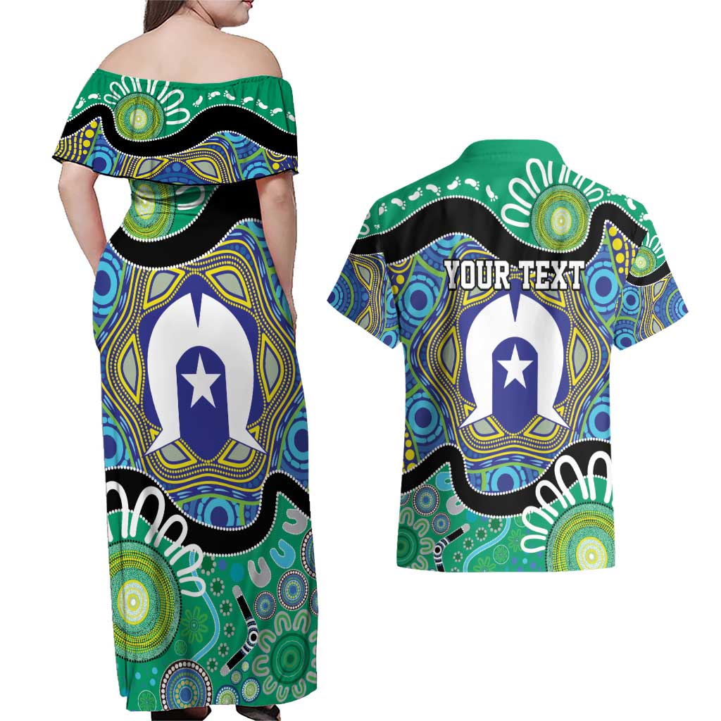 Torres Strait Islander Heal Country Personalised Couples Matching Off Shoulder Maxi Dress and Hawaiian Shirt