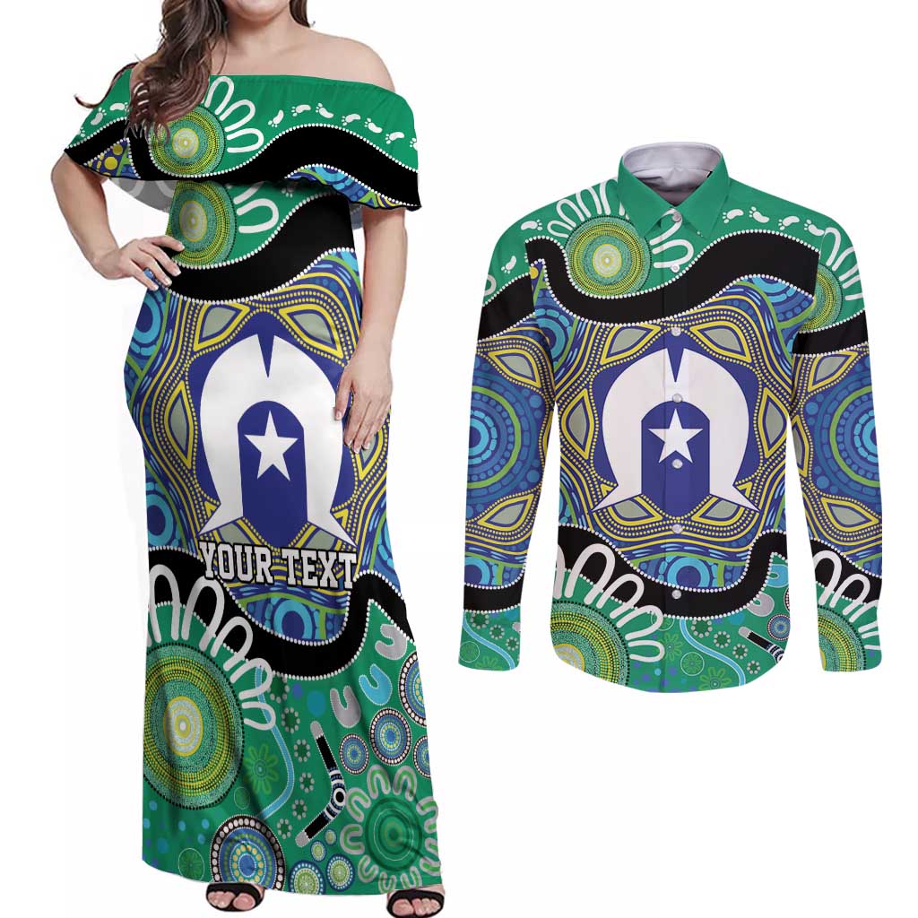 Torres Strait Islander Heal Country Personalised Couples Matching Off Shoulder Maxi Dress and Long Sleeve Button Shirt
