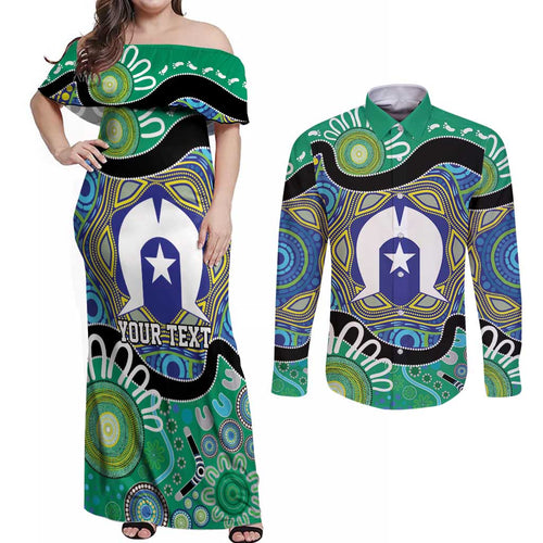 Torres Strait Islander Heal Country Personalised Couples Matching Off Shoulder Maxi Dress and Long Sleeve Button Shirt