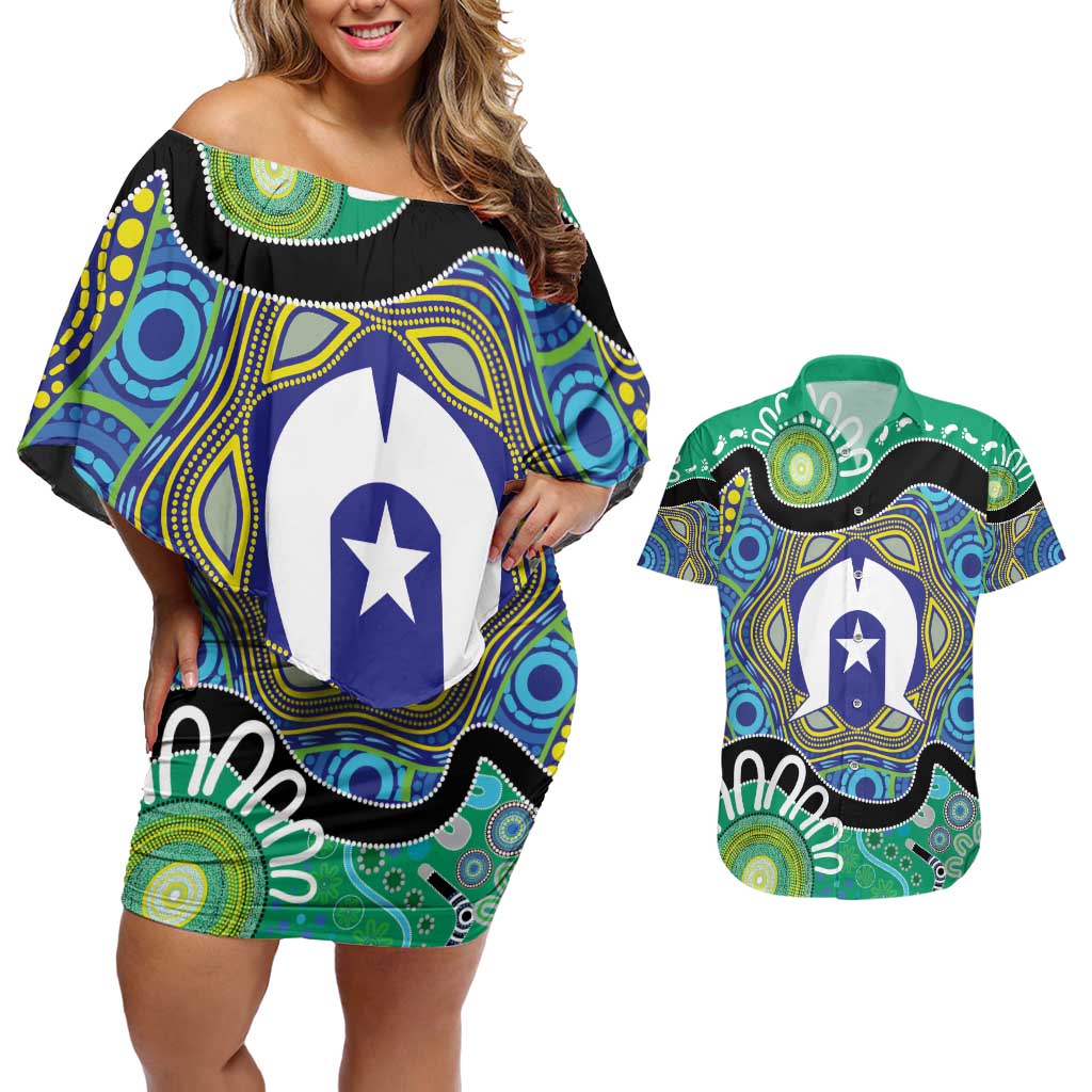Torres Strait Islander Heal Country Personalised Couples Matching Off Shoulder Short Dress and Hawaiian Shirt