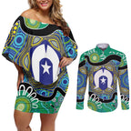 Torres Strait Islander Heal Country Personalised Couples Matching Off Shoulder Short Dress and Long Sleeve Button Shirt