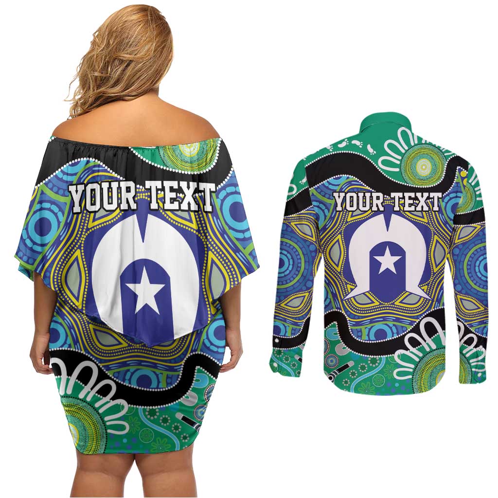 Torres Strait Islander Heal Country Personalised Couples Matching Off Shoulder Short Dress and Long Sleeve Button Shirt