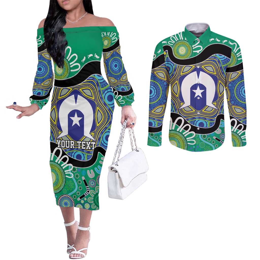 Torres Strait Islander Heal Country Personalised Couples Matching Off The Shoulder Long Sleeve Dress and Long Sleeve Button Shirt