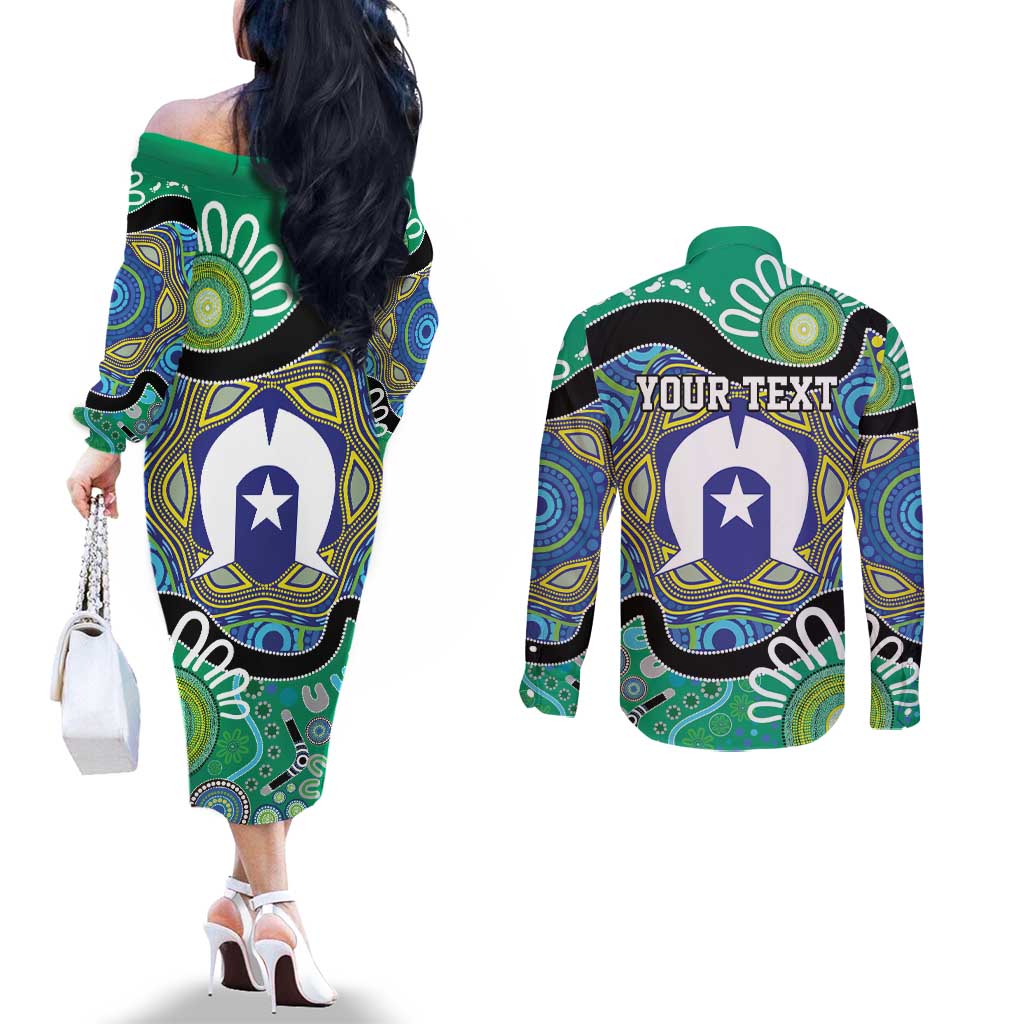 Torres Strait Islander Heal Country Personalised Couples Matching Off The Shoulder Long Sleeve Dress and Long Sleeve Button Shirt