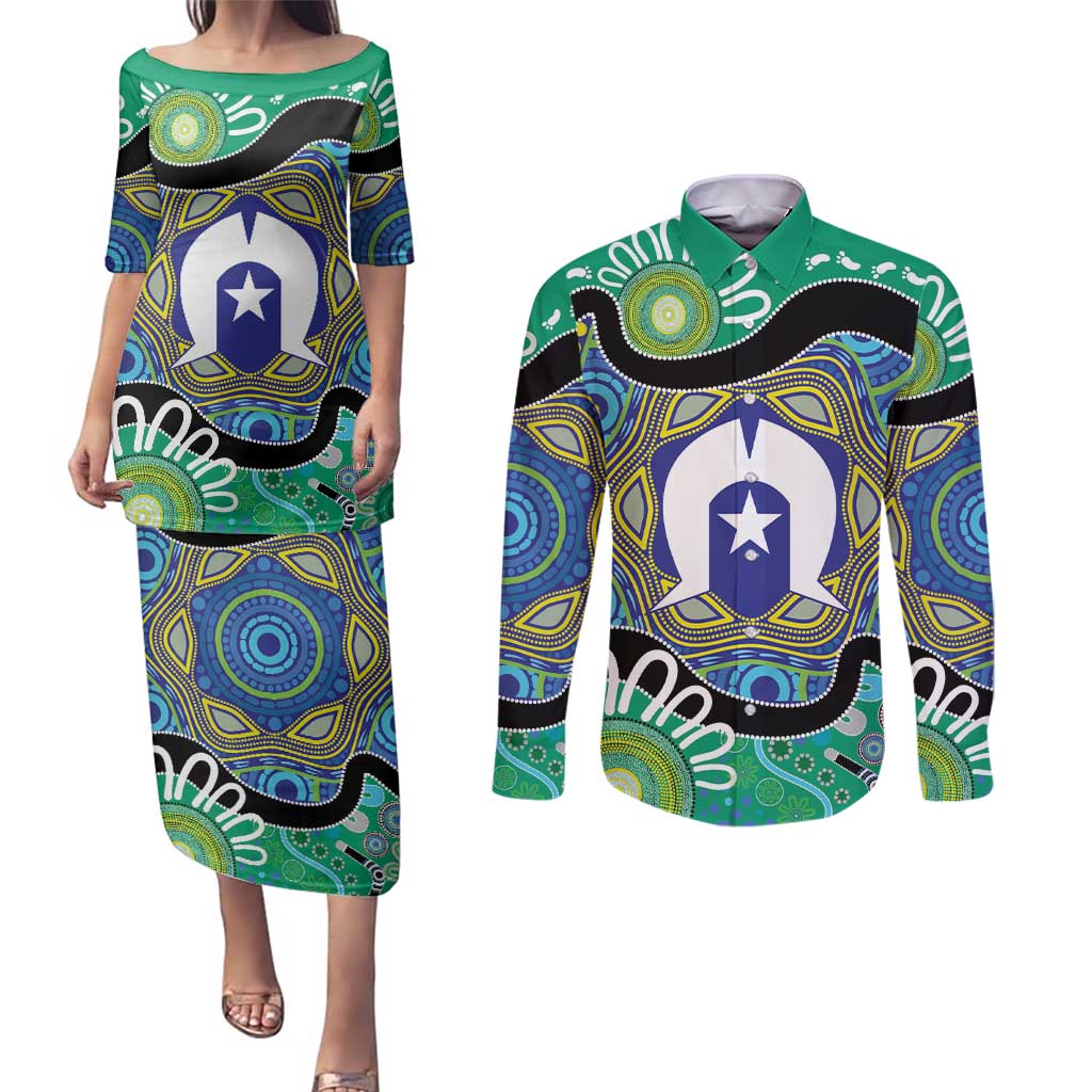 Torres Strait Islander Heal Country Personalised Couples Matching Puletasi and Long Sleeve Button Shirt