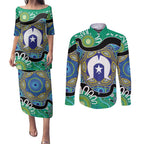 Torres Strait Islander Heal Country Personalised Couples Matching Puletasi and Long Sleeve Button Shirt