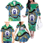 Torres Strait Islander Heal Country Personalised Family Matching Off The Shoulder Long Sleeve Dress and Hawaiian Shirt