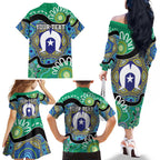 Torres Strait Islander Heal Country Personalised Family Matching Off The Shoulder Long Sleeve Dress and Hawaiian Shirt