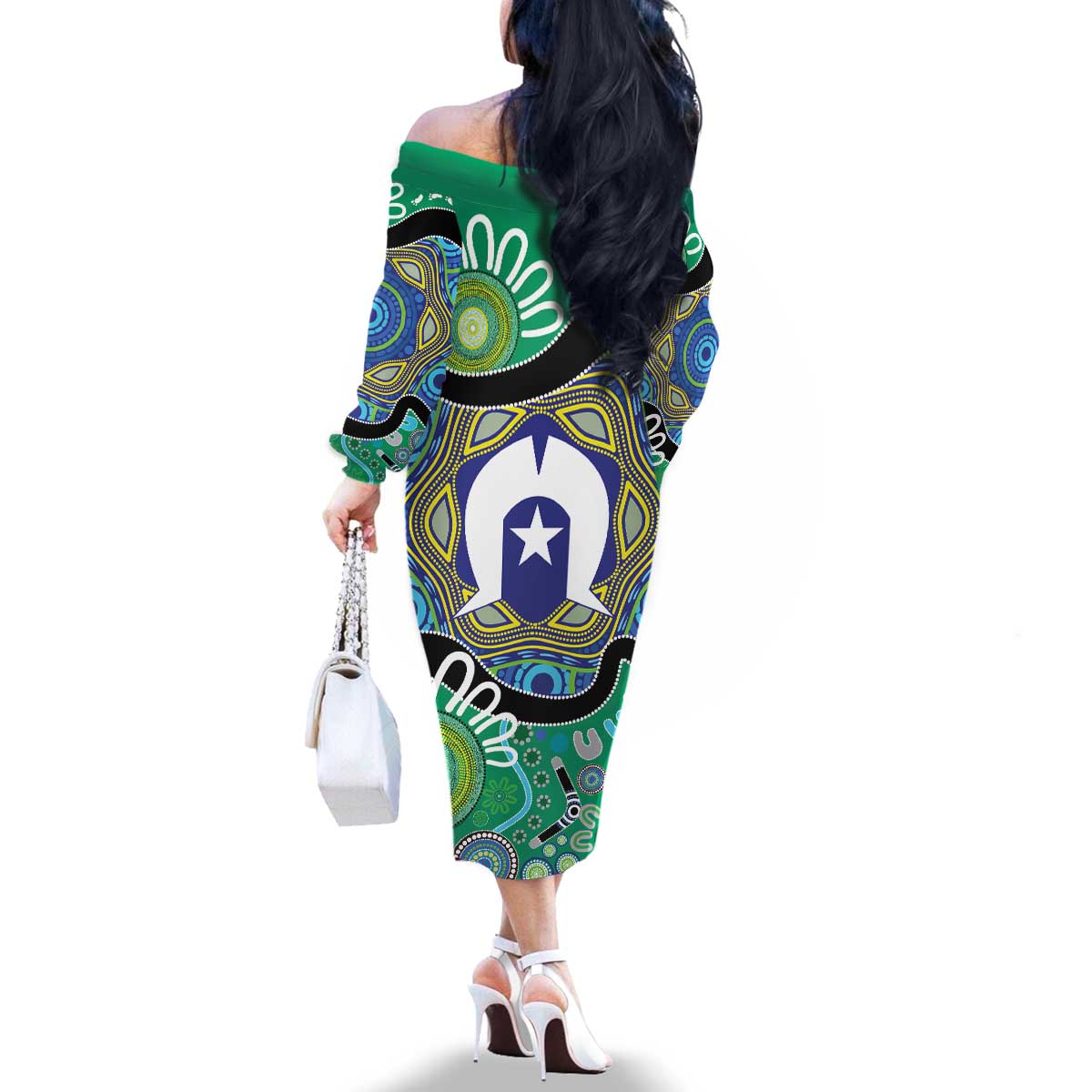 Torres Strait Islander Heal Country Personalised Family Matching Off The Shoulder Long Sleeve Dress and Hawaiian Shirt