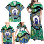 Torres Strait Islander Heal Country Personalised Family Matching Off Shoulder Maxi Dress and Hawaiian Shirt