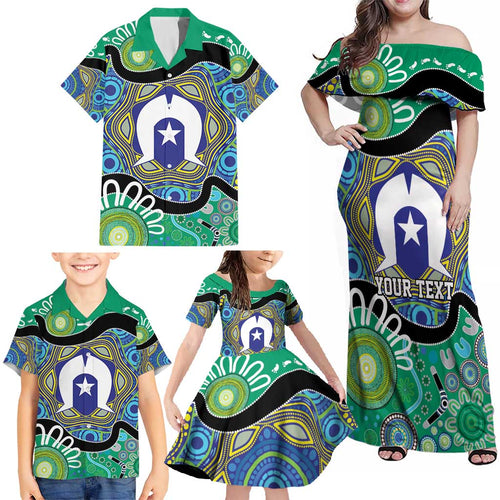 Torres Strait Islander Heal Country Personalised Family Matching Off Shoulder Maxi Dress and Hawaiian Shirt