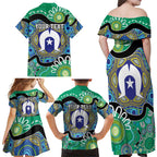 Torres Strait Islander Heal Country Personalised Family Matching Off Shoulder Maxi Dress and Hawaiian Shirt