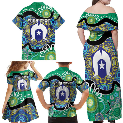 Torres Strait Islander Heal Country Personalised Family Matching Off Shoulder Maxi Dress and Hawaiian Shirt