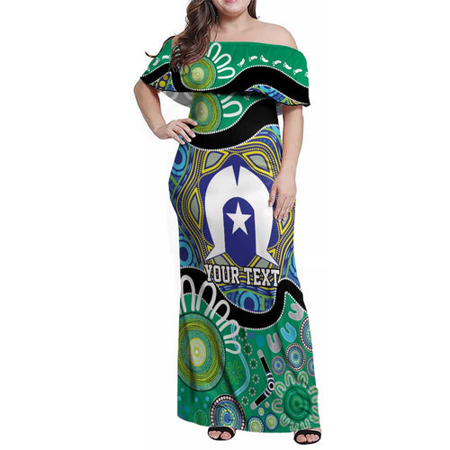 Torres Strait Islander Heal Country Personalised Family Matching Off Shoulder Maxi Dress and Hawaiian Shirt