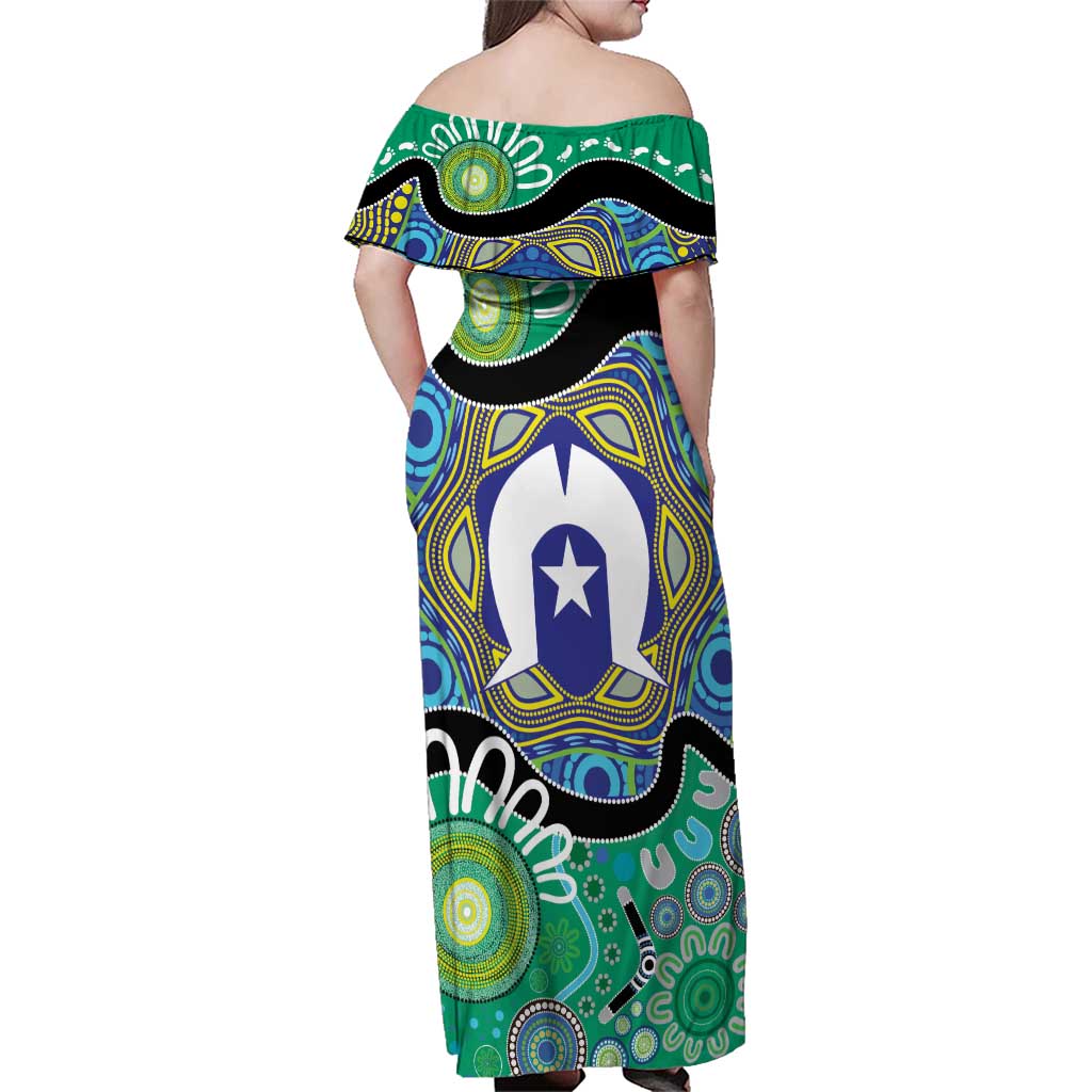 Torres Strait Islander Heal Country Personalised Family Matching Off Shoulder Maxi Dress and Hawaiian Shirt