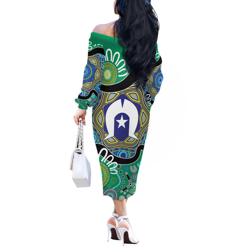 Torres Strait Islander Heal Country Personalised Off The Shoulder Long Sleeve Dress