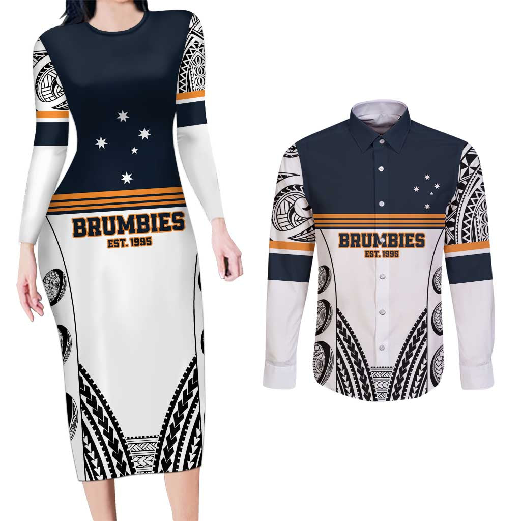 Australia Rugby Pacific Custom Couples Matching Long Sleeve Bodycon Dress and Long Sleeve Button Shirt 2003 Brumby Vintage Old